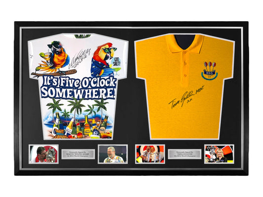 Martin Adams and Trina Gulliver Signed Darts Shirts- Dual Deluxe Framed
