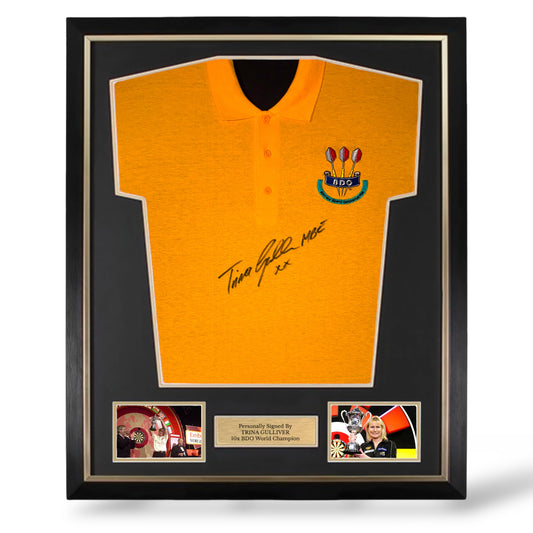 Trina Gulliver Signed BDO Darts Shirt- Deluxe Framed