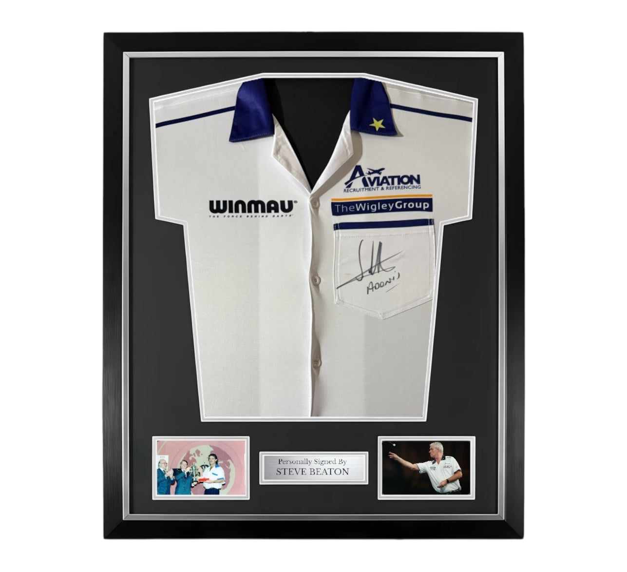 Steve Beaton Signed Official Winmau Darts Shirt- Deluxe Framed