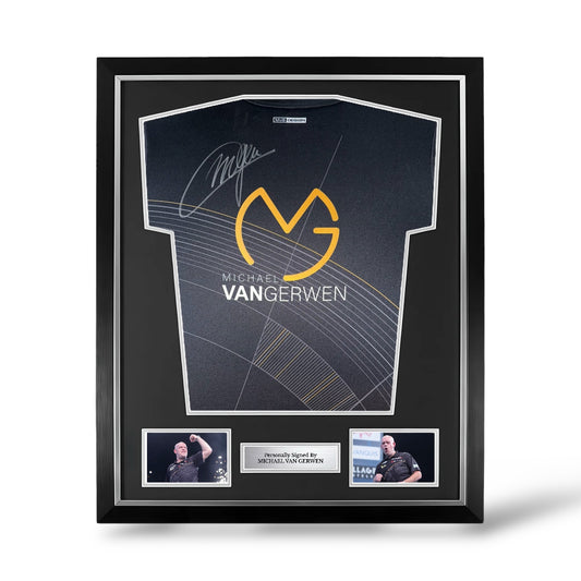 Michael Van Gerwen Signed Official Limited Edition Black Winmau Darts Shirt- Deluxe Framed
