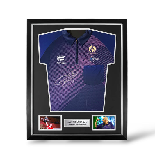 Phil Taylor Signed Official 2024 Target Darts Shirt- Deluxe Framed