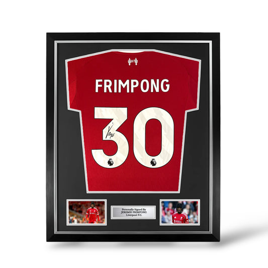 Jeremie Frimpong Signed Liverpool 2025/26 Home Shirt- Deluxe Framed