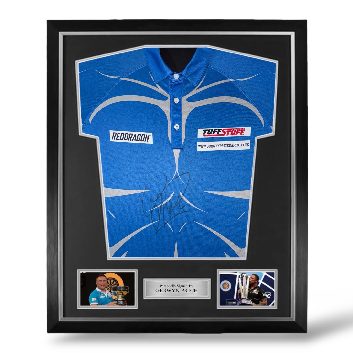 Gerwyn Price Signed Official Akuma Blue Darts Shirt- Deluxe Framed