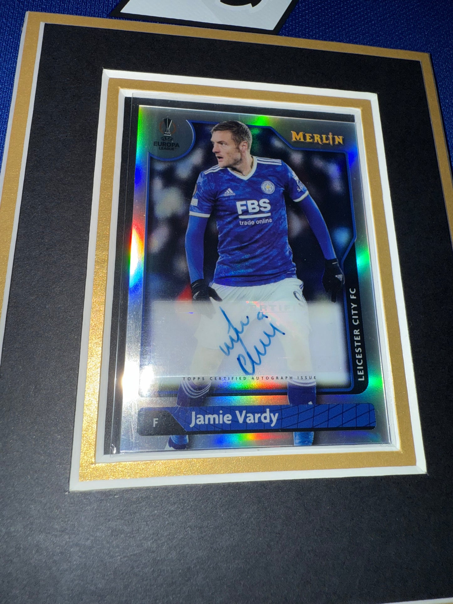 Jamie Vardy Signed Official Topps Auto Card/ Leicester City 2024/25 Home Shirt- Deluxe Framed