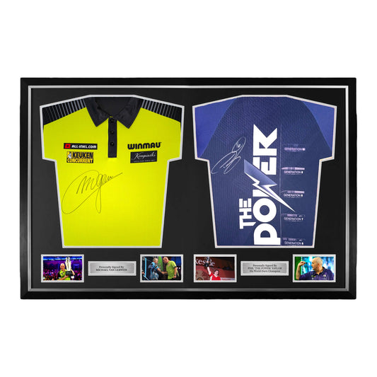 Phil Taylor and Michael Van Gerwen Signed Official Darts Shirts- Dual Deluxe Framed