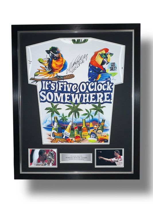 Martin Adams ‘Wolfie’ Signed Its Five O’Clock Somewhere Shirt- Deluxe Framed