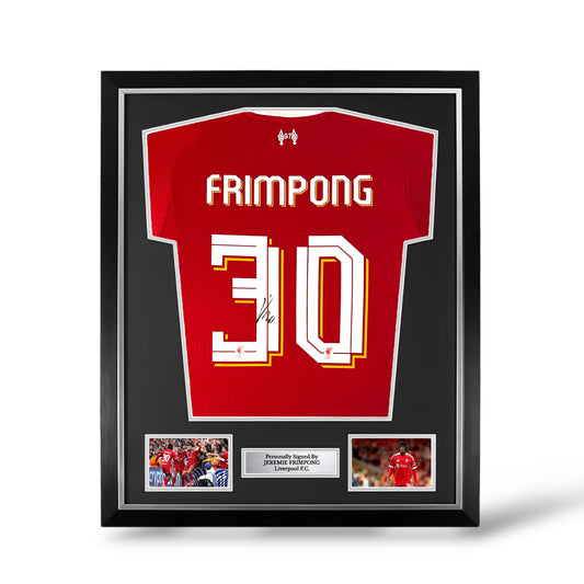 Jeremie Frimpong Signed Liverpool 2025/26 Home Shirt- Deluxe Framed
