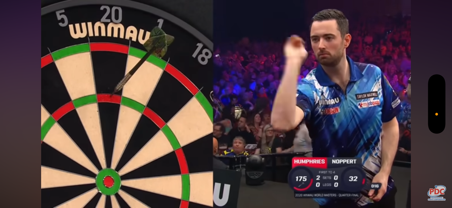 Luke Humphries MATCH WORN Signed 2026 Winmau World Masters Quarter Final Shirt