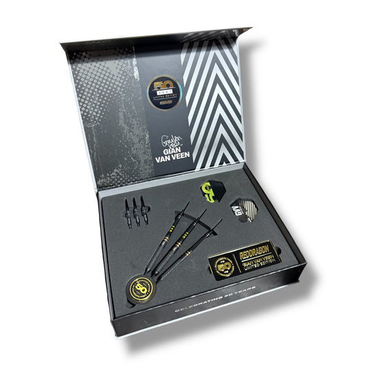 Gian Van Veen Signed Red Dragon 50 Year Limited Edition Darts Set