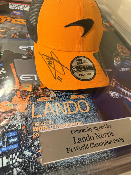 Lando Norris Signed Mclaren Racing Cap/ F1 World Champion- Deluxe Dome Framed