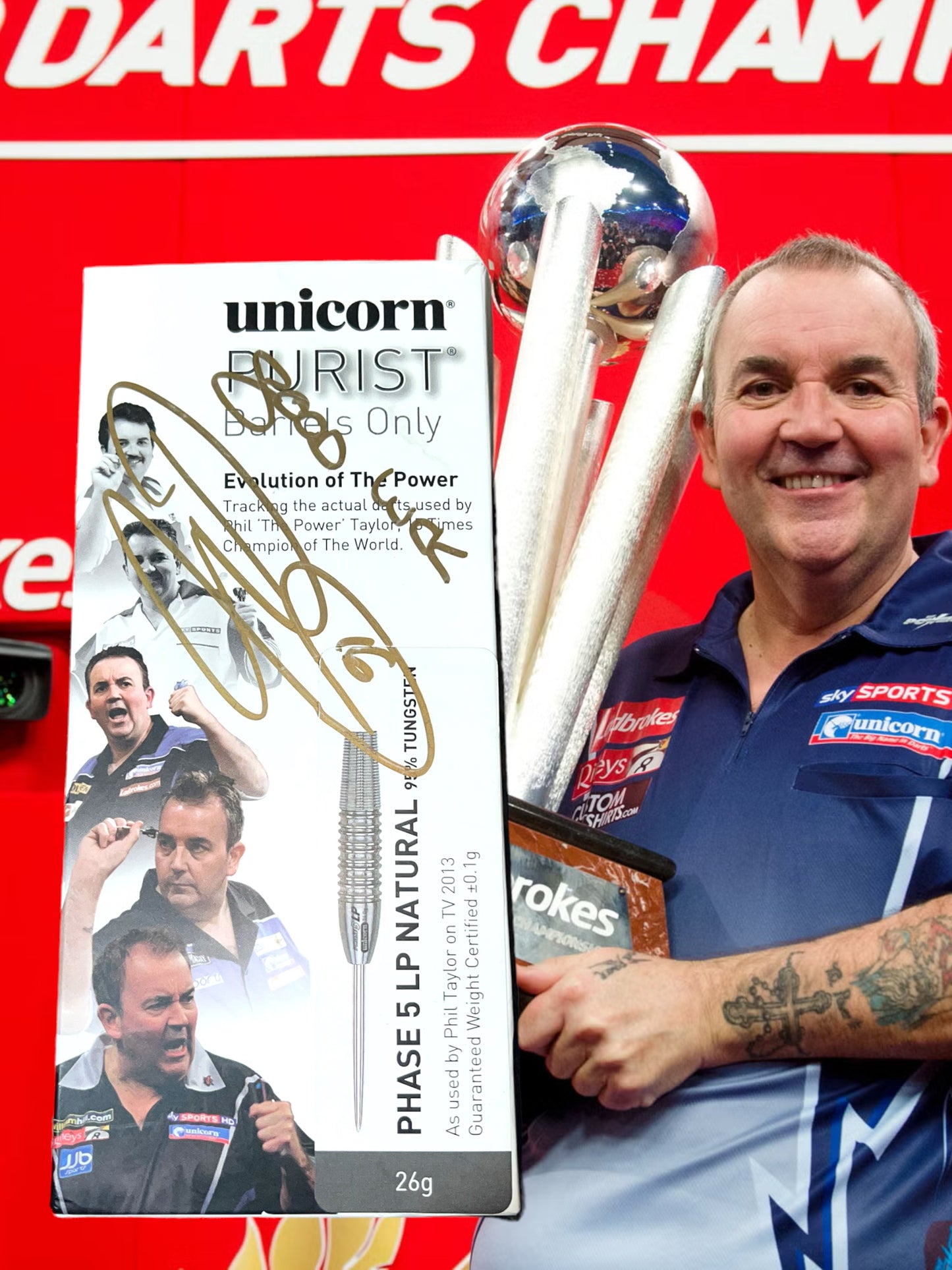 Phil ‘The Power’ Taylor Signed Unicorn Phase 5 LP Darts Set