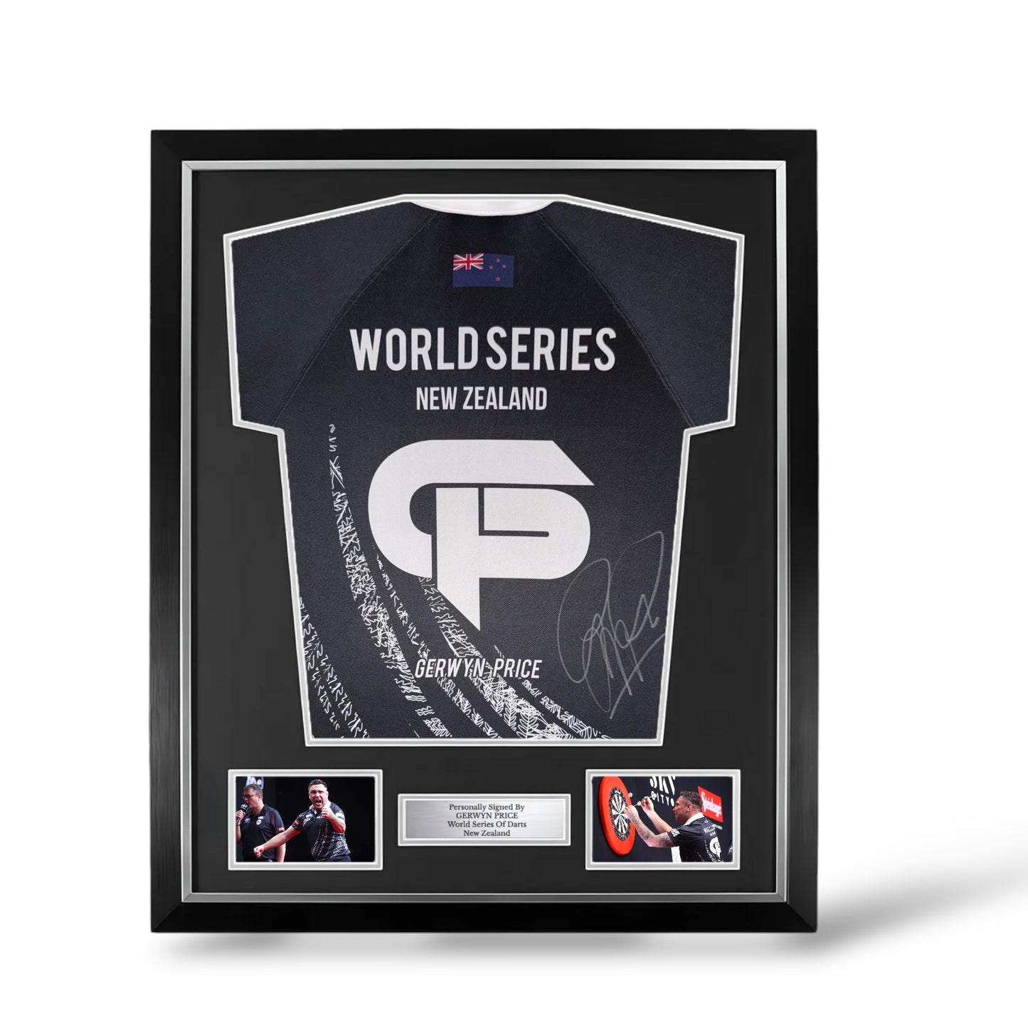 Gerwyn Price Signed Official World Series Of Darts New Zealand Shirt- Deluxe Framed