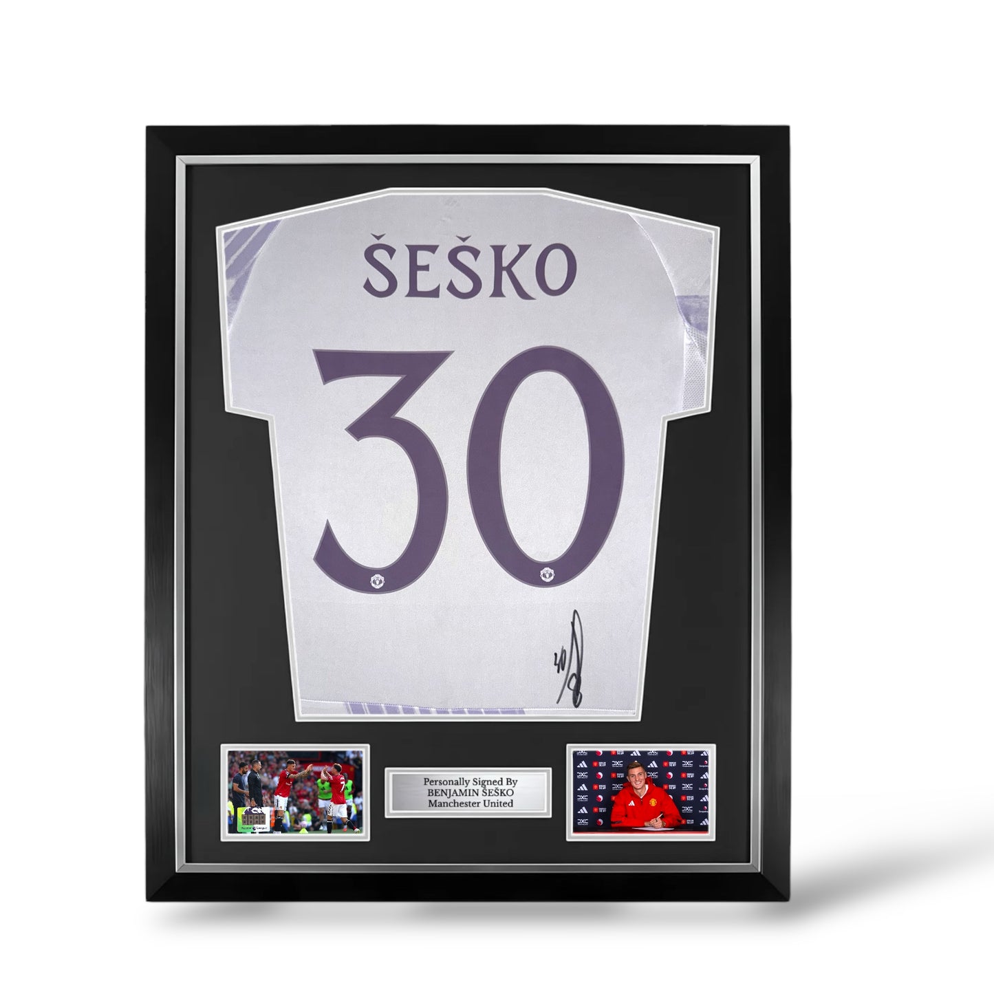 Benjamin Sesko Signed Manchester United 2025/26 Away Shirt- Deluxe Framed