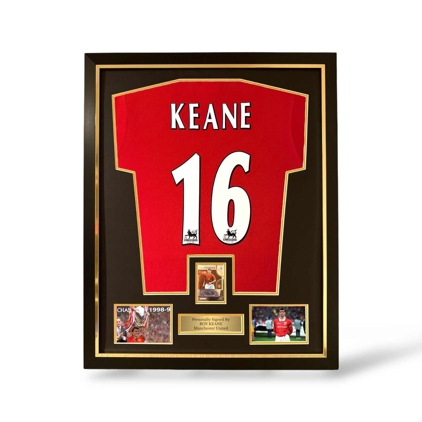 Roy Keane Signed Official Panini Auto Card/ Manchester United 1998/99 Home Shirt- Deluxe Framed