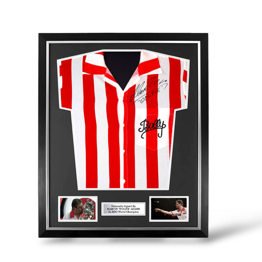 Bullseye TV Show Official Darts Bully Shirt Signed By Martin ‘Wolfie’ Adams- Deluxe Framed