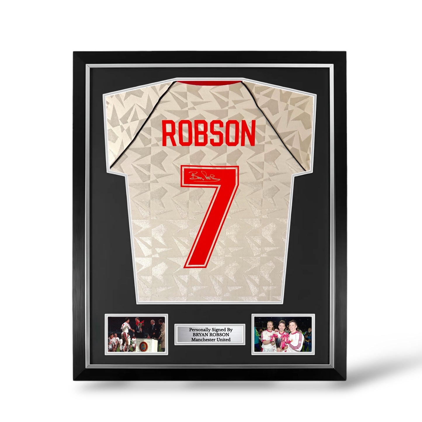 Bryan Robson Signed Manchester United 1991 European Cup Winners Cup Shirt- Deluxe Framed