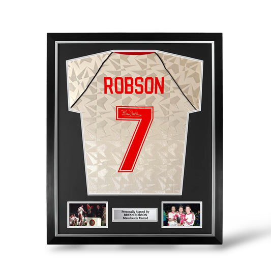 Bryan Robson Signed Manchester United 1991 European Cup Winners Cup Shirt- Deluxe Framed
