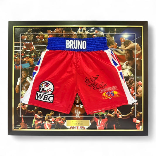 Frank Bruno Signed Custom Boxing Shorts- Deluxe Framed