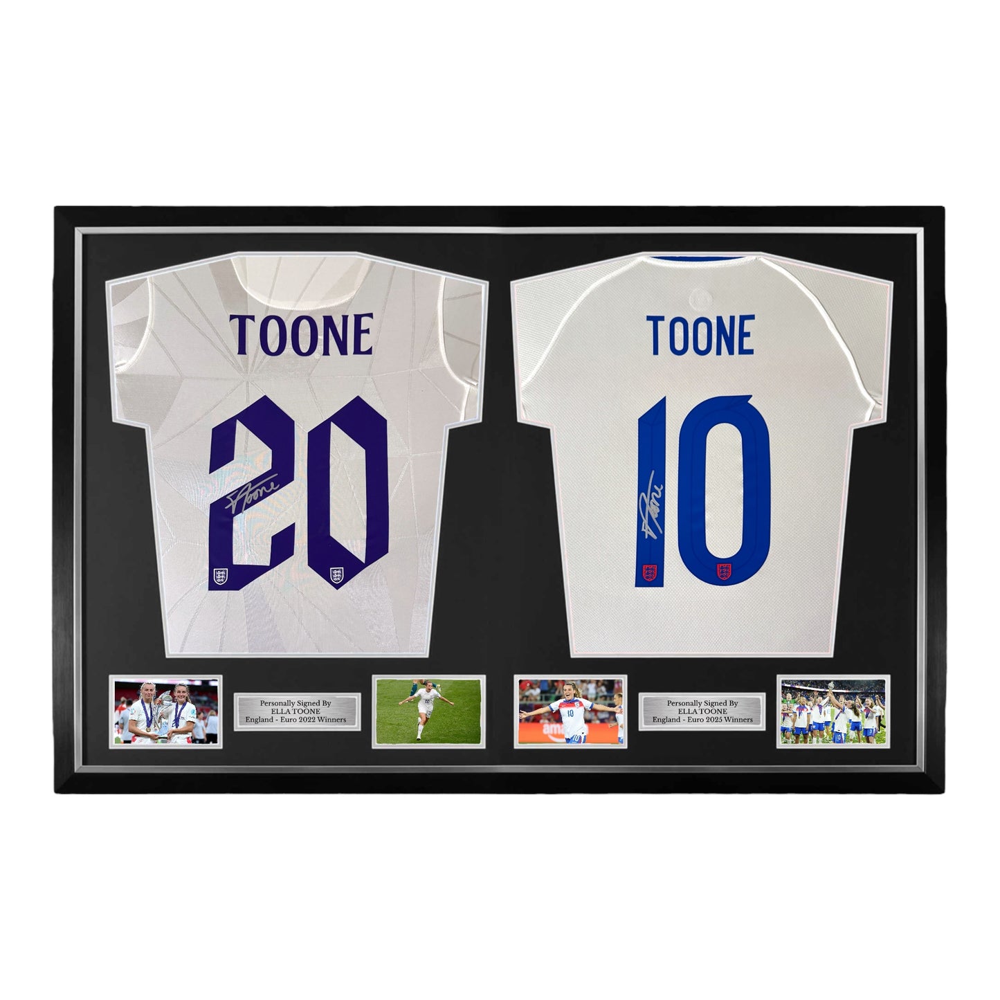 Ella Toone Signed England 2022 & 2025 Euro Winners Shirts- Dual Deluxe Framed