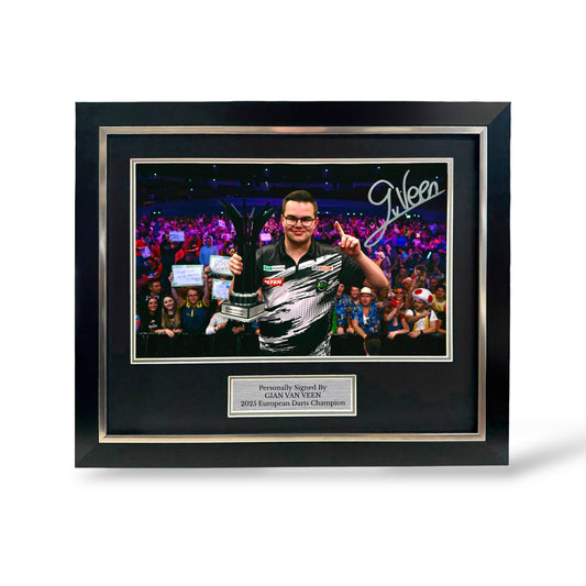 Gian Van Veen Signed 2025 European Darts Champion Photo- Deluxe Framed