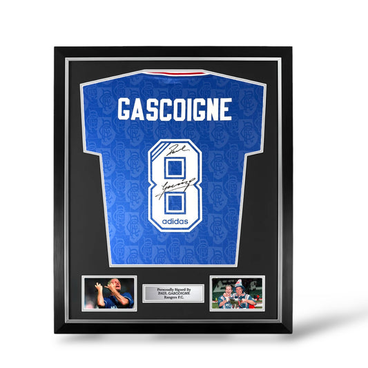 Paul Gascoigne ‘Gazza’ Signed Rangers 1996/97 Home Shirt- Deluxe Framed