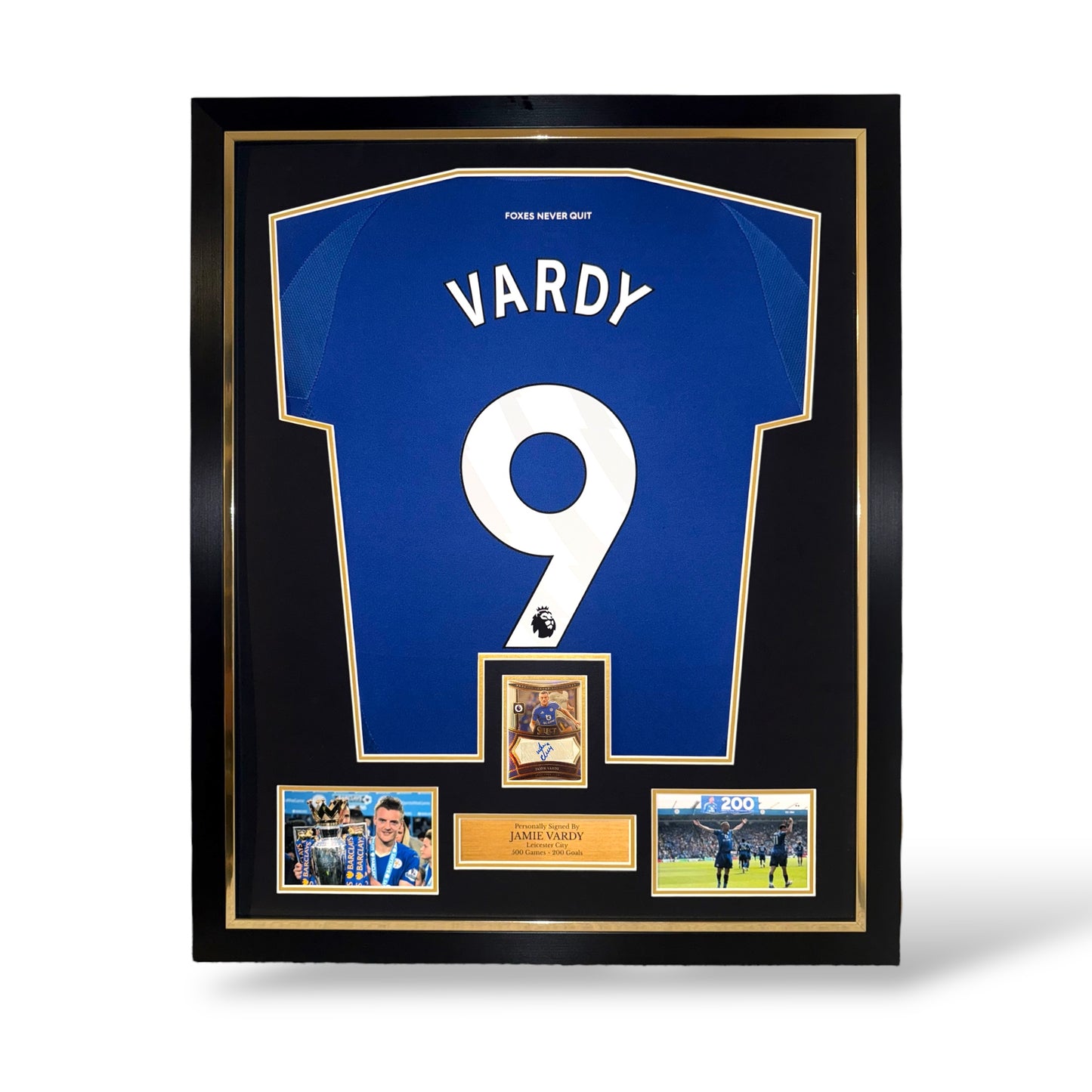 Jamie Vardy Signed Official Panini Auto Card/ Leicester City 2024/25 Home Shirt- Deluxe Framed