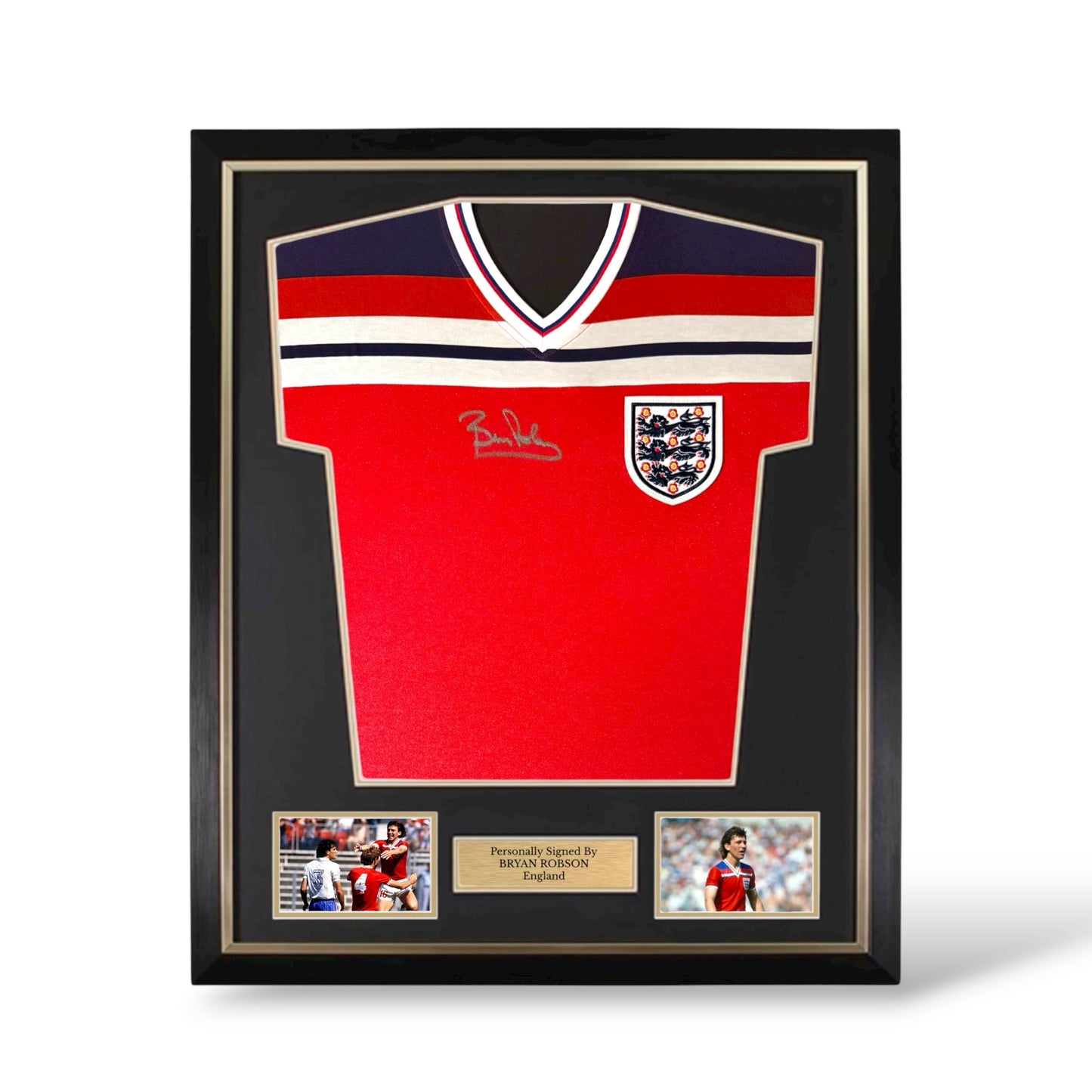Bryan Robson Signed England 1982 Away Shirt- Deluxe Framed