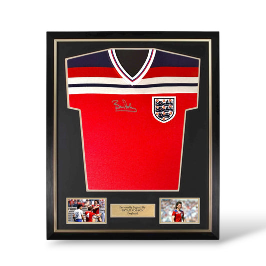 Bryan Robson Signed England 1982 Away Shirt- Deluxe Framed