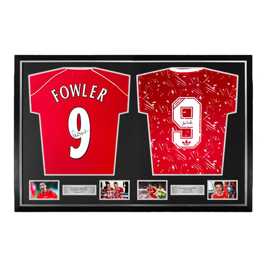 Robbie Fowler and Ian Rush Signed Liverpool Home Shirts- Dual Deluxe Framed