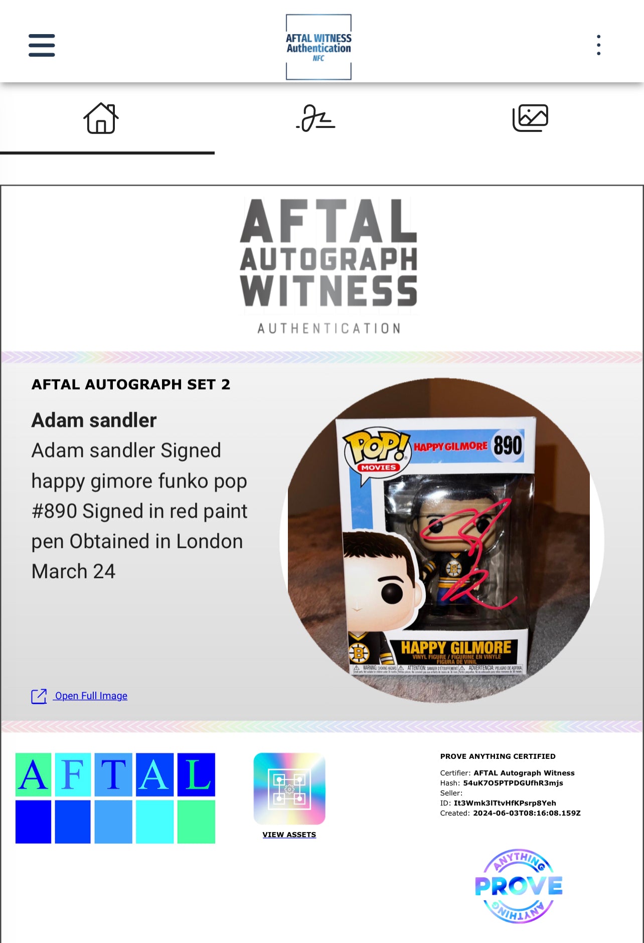 Adam Sandler Signed Happy Gilmore Funko Pop (AFTAL WITNESS)