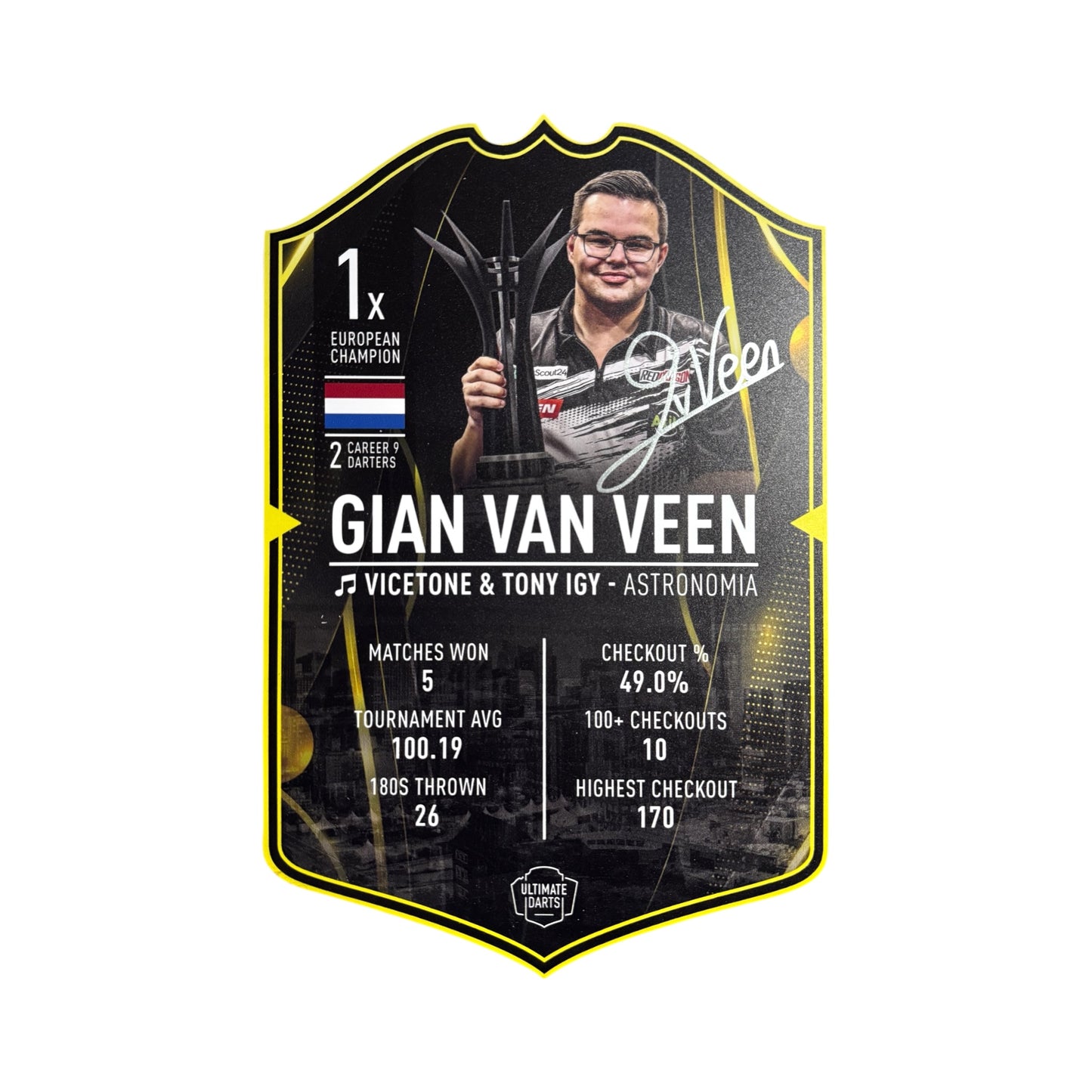 Gian Van Veen Signed Medium Ultimate Darts Card