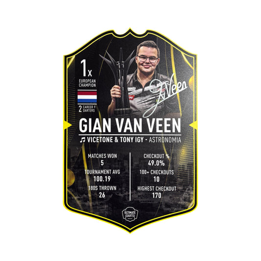 Gian Van Veen Signed Medium Ultimate Darts Card