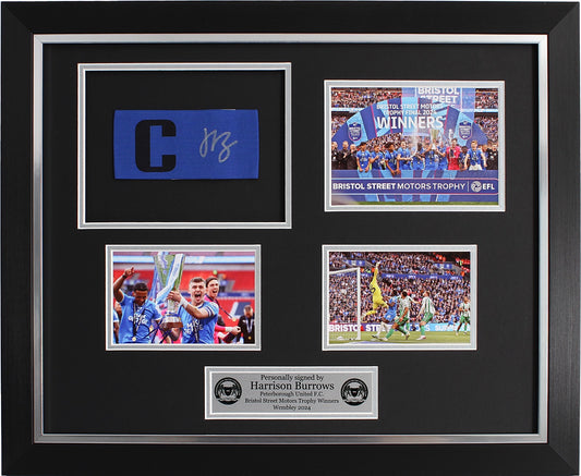 Harrison Burrows Signed Captains Armband Montage/Peterborough United Wembley Winners 2024- Deluxe Framed