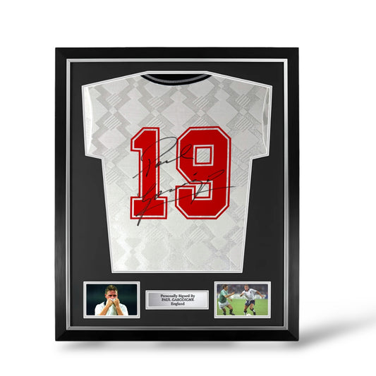 Paul Gascoigne ‘Gazza’ Signed England Italia 90 Home Shirt- Deluxe Framed
