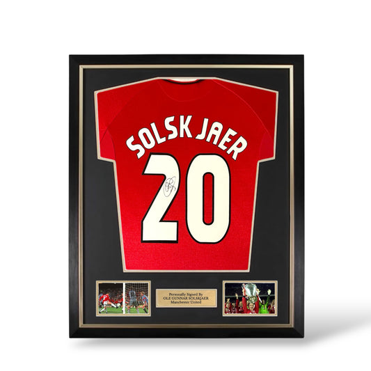 Ole Gunnar Solskjaer Signed Manchester United 1999 Champions League Home Shirt- Deluxe Framed
