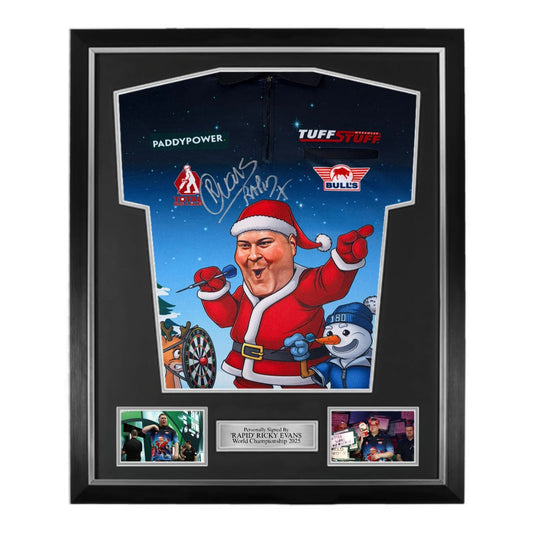 ‘Rapid’ Ricky Evans Front Signed Darts Shirt (World Championship 2025 Christmas Style)- Deluxe Framed