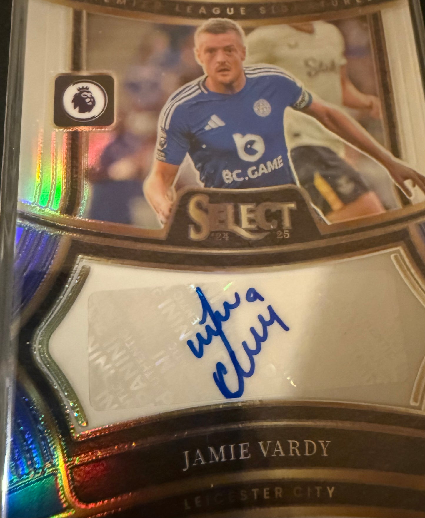 Jamie Vardy Signed Official Panini Auto Card/ Leicester City 2024/25 Home Shirt- Deluxe Framed