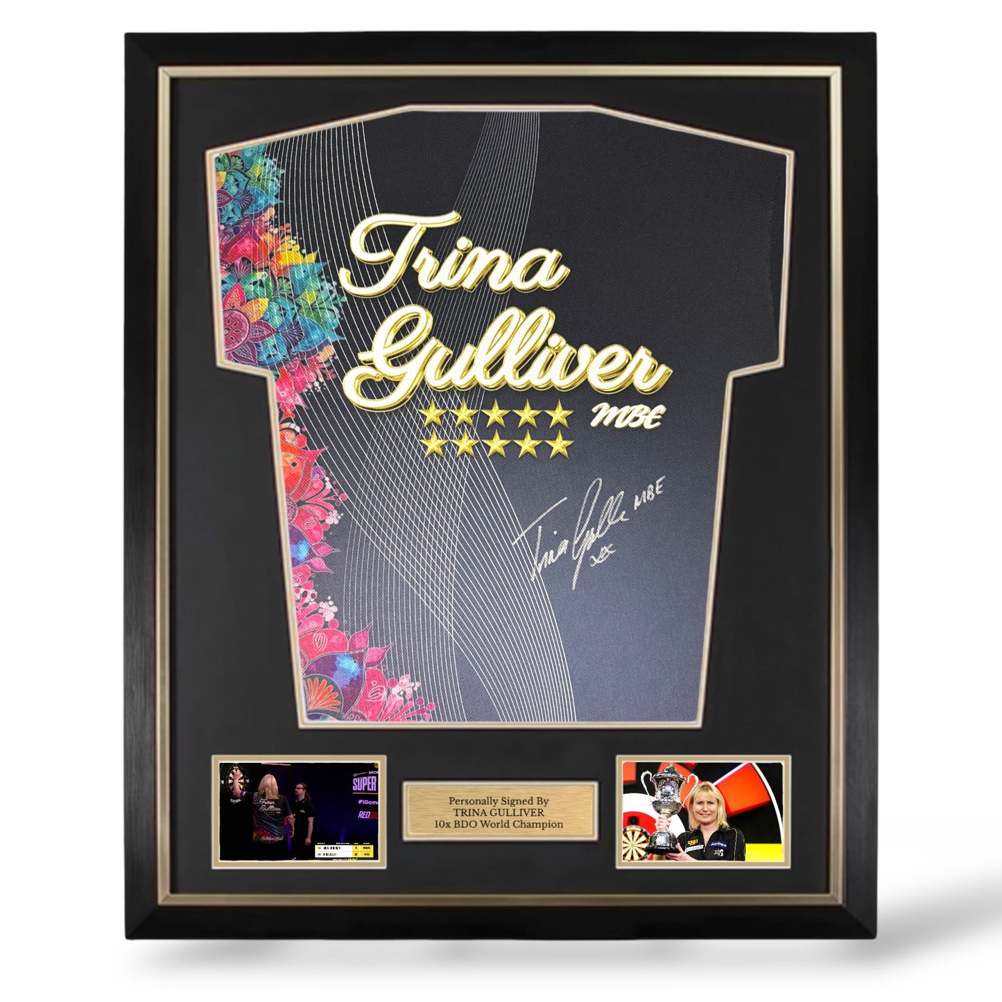Trina Gulliver Signed Match Worn Darts Shirt- Deluxe Framed
