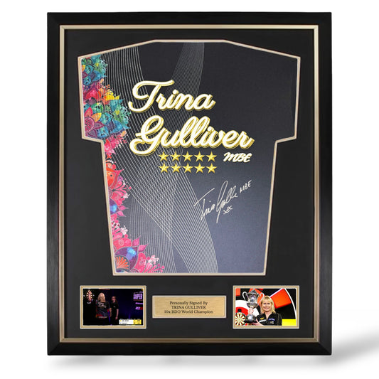 Trina Gulliver Signed Match Worn Darts Shirt- Deluxe Framed