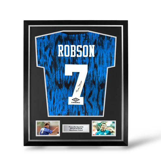 Bryan Robson Signed Manchester United 1992/93 Away Shirt- Deluxe Framed