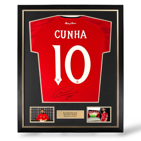 Matheus Cunha Signed Manchester United 25/26 Home Shirt- Deluxe Framed