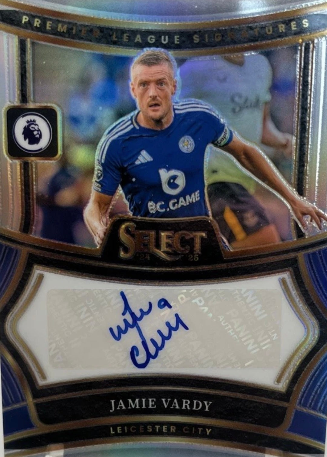 Jamie Vardy Signed Official Panini Auto Card/ Leicester City 2015/16 Home Shirt- Deluxe Framed