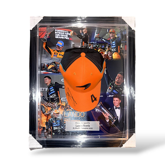 Lando Norris Signed Mclaren Racing Cap/ F1 World Champion- Deluxe Dome Framed