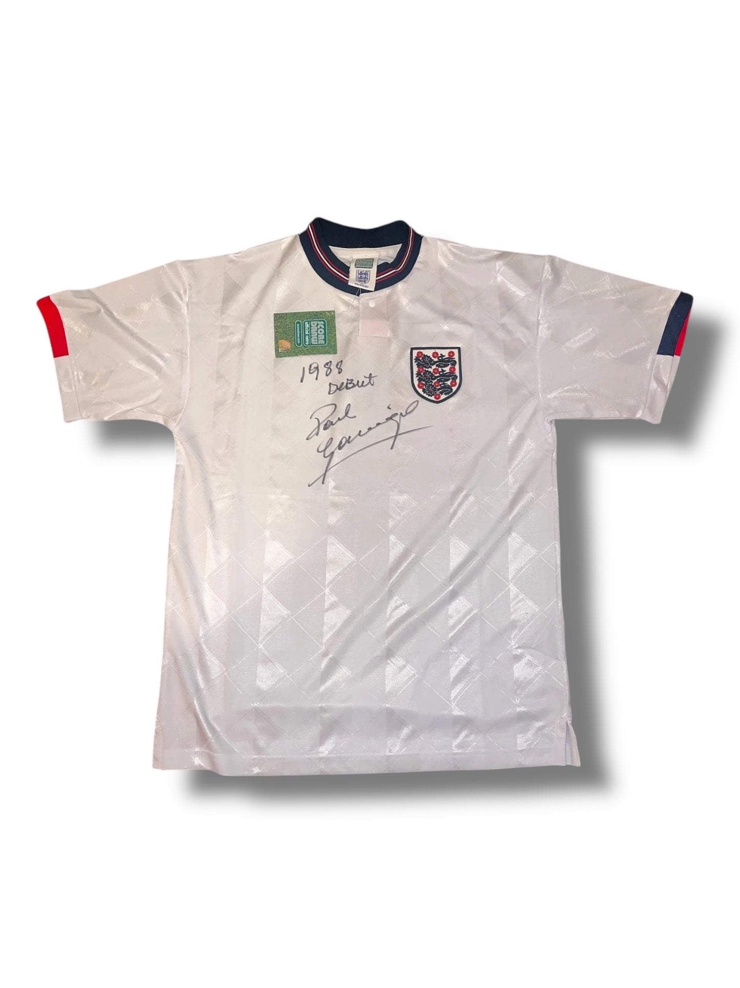 Paul Gascoigne ‘Gazza’ Signed Official Score Draw England 87-89 Home Shirt- Dedicated ‘1988 Debut’