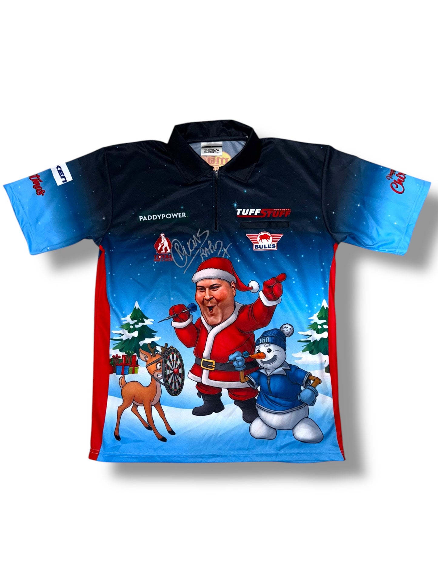 ‘Rapid’ Ricky Evans Front Signed Darts Shirt (World Championship 2025 Christmas Style)