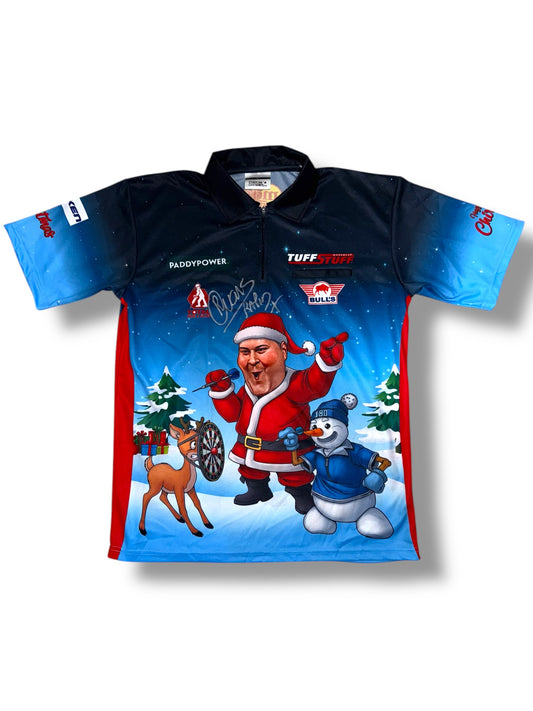 ‘Rapid’ Ricky Evans Front Signed Darts Shirt (World Championship 2025 Christmas Style)