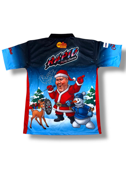 ‘Rapid’ Ricky Evans Rear Signed Darts Shirt (World Championship 2025 Christmas Style)