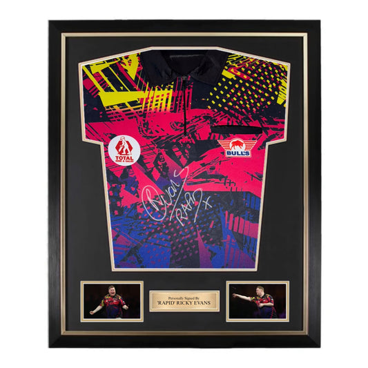 ‘Rapid’ Ricky Evans Front Signed Darts Shirt- Deluxe Framed