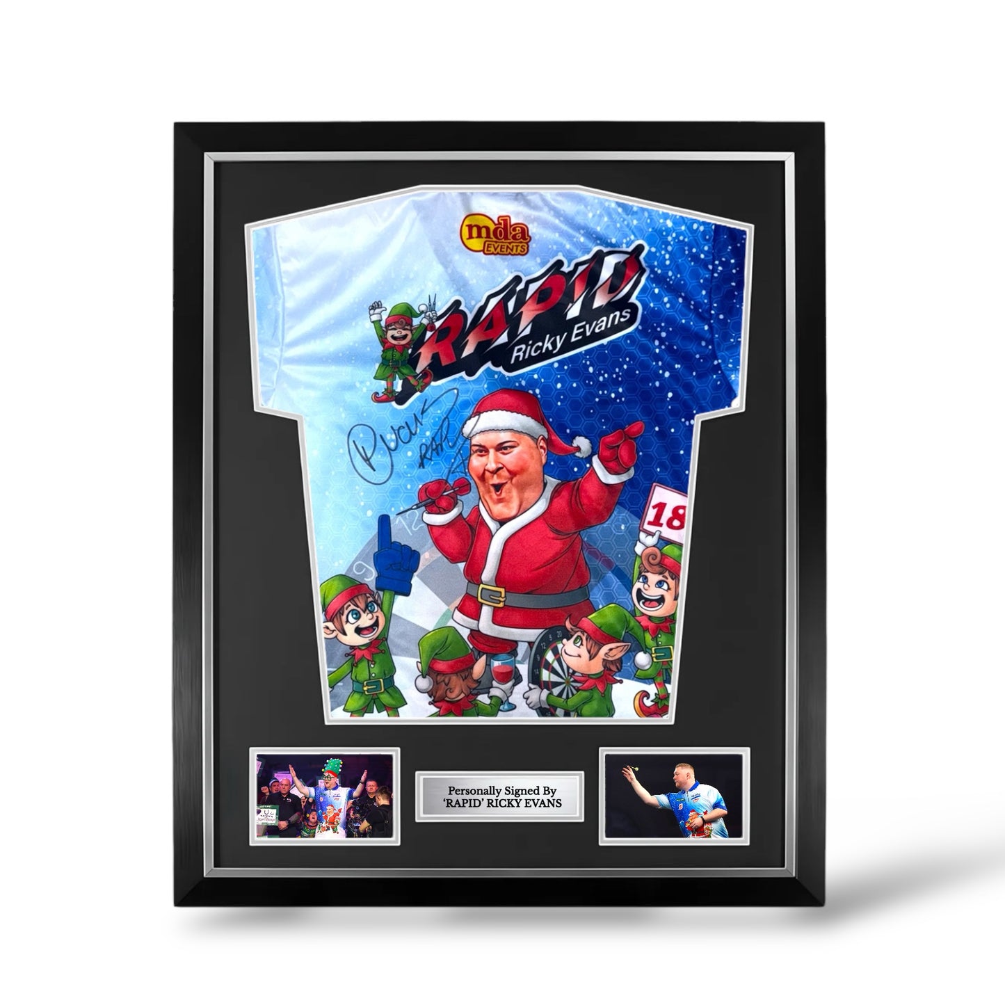 ‘Rapid’ Ricky Evans Rear Signed Darts Shirt (World Championship 2026 Christmas Style)- Deluxe Framed