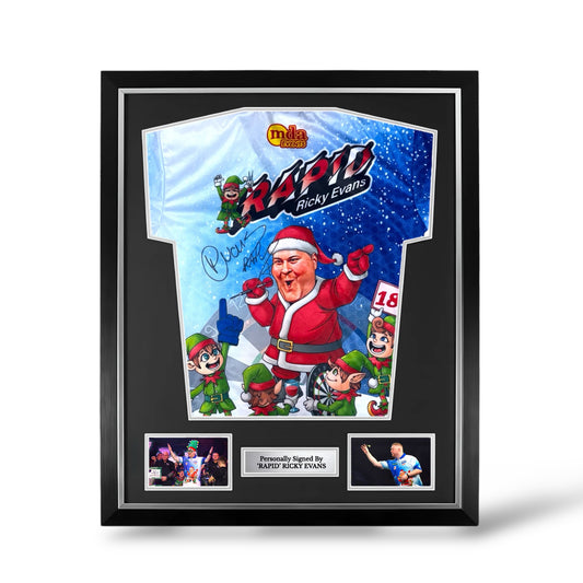 ‘Rapid’ Ricky Evans Rear Signed Darts Shirt (World Championship 2026 Christmas Style)- Deluxe Framed